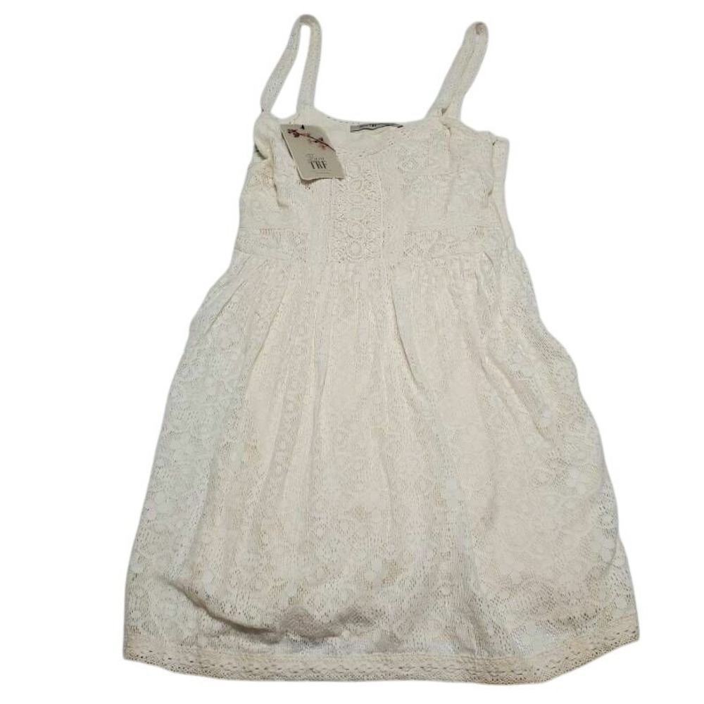 Zara TRF Collection Girls A-Line Dress Off White Floral Lace Sleeveless S New